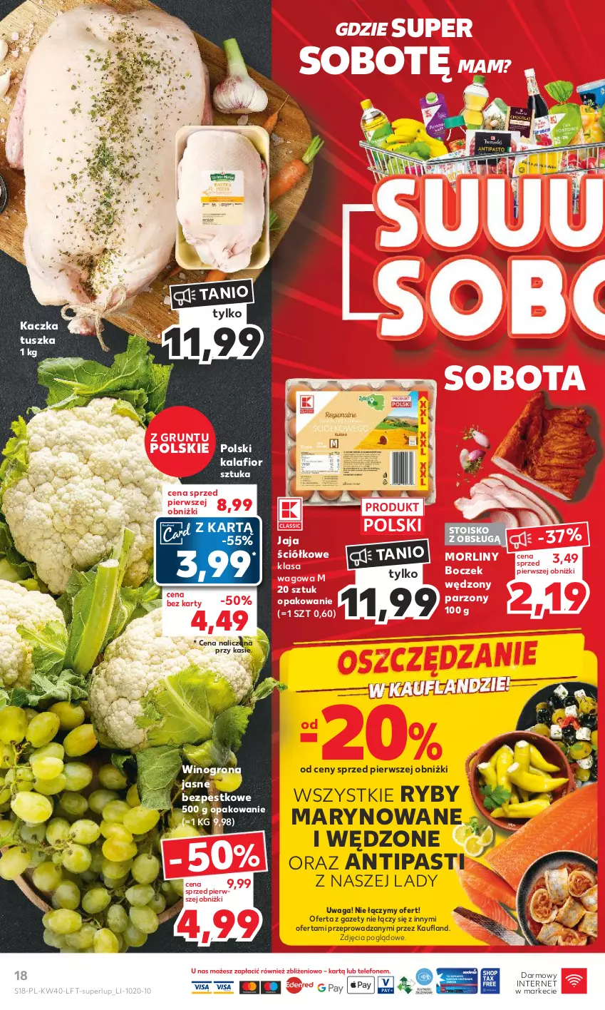 Gazetka promocyjna Kaufland - Gazetka tygodnia - ważna 05.10 do 11.10.2023 - strona 18 - produkty: Boczek, Grunt, Jaja, Kaczka, Kalafior, Morliny, Tusz, Waga, Wino, Winogrona