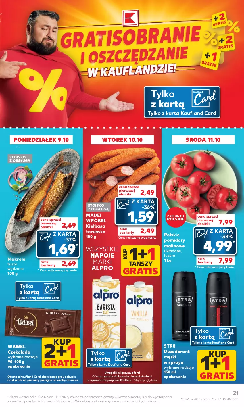 Gazetka promocyjna Kaufland - Gazetka tygodnia - ważna 05.10 do 11.10.2023 - strona 21 - produkty: Alpro, Czekolada, Dezodorant, Gra, Grunt, Kiełbasa, Madej Wróbel, Napoje, Pomidory, Str8, Tusz, Waga, Wawel