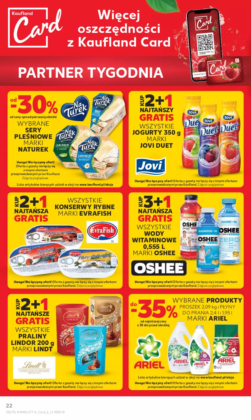 Gazetka promocyjna Kaufland - Gazetka tygodnia - ważna 05.10 do 11.10.2023 - strona 22 - produkty: Ariel, Gra, Jogurt, Lindor, Lindt, NaTurek, Oshee, Praliny, Ser, Waga