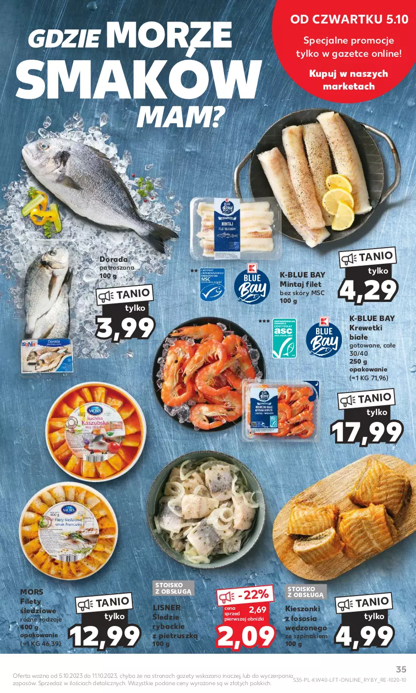 Gazetka promocyjna Kaufland - Gazetka tygodnia - ważna 05.10 do 11.10.2023 - strona 35 - produkty: Krewetki, Lisner, Mintaj, Ryba, Sos, Szpinak