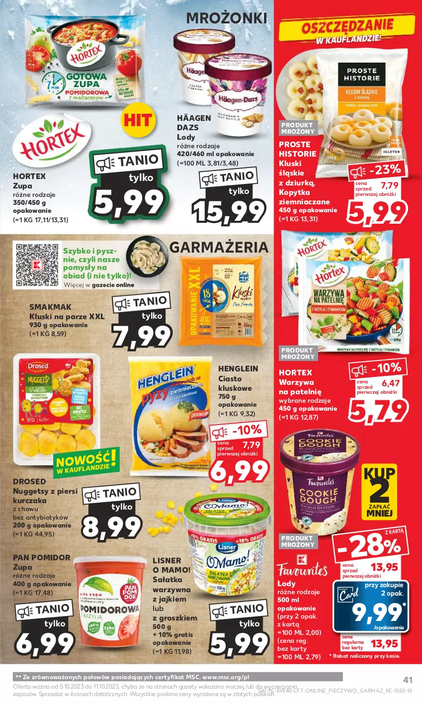 Gazetka promocyjna Kaufland - Gazetka tygodnia - ważna 05.10 do 11.10.2023 - strona 41 - produkty: Gra, Hortex, Kluski na parze, Kopytka, Kurczak, Lisner, Lody, Piec, Pieczywo, Sałat, Sałatka, Sałatka warzywna, Warzywa, Zupa