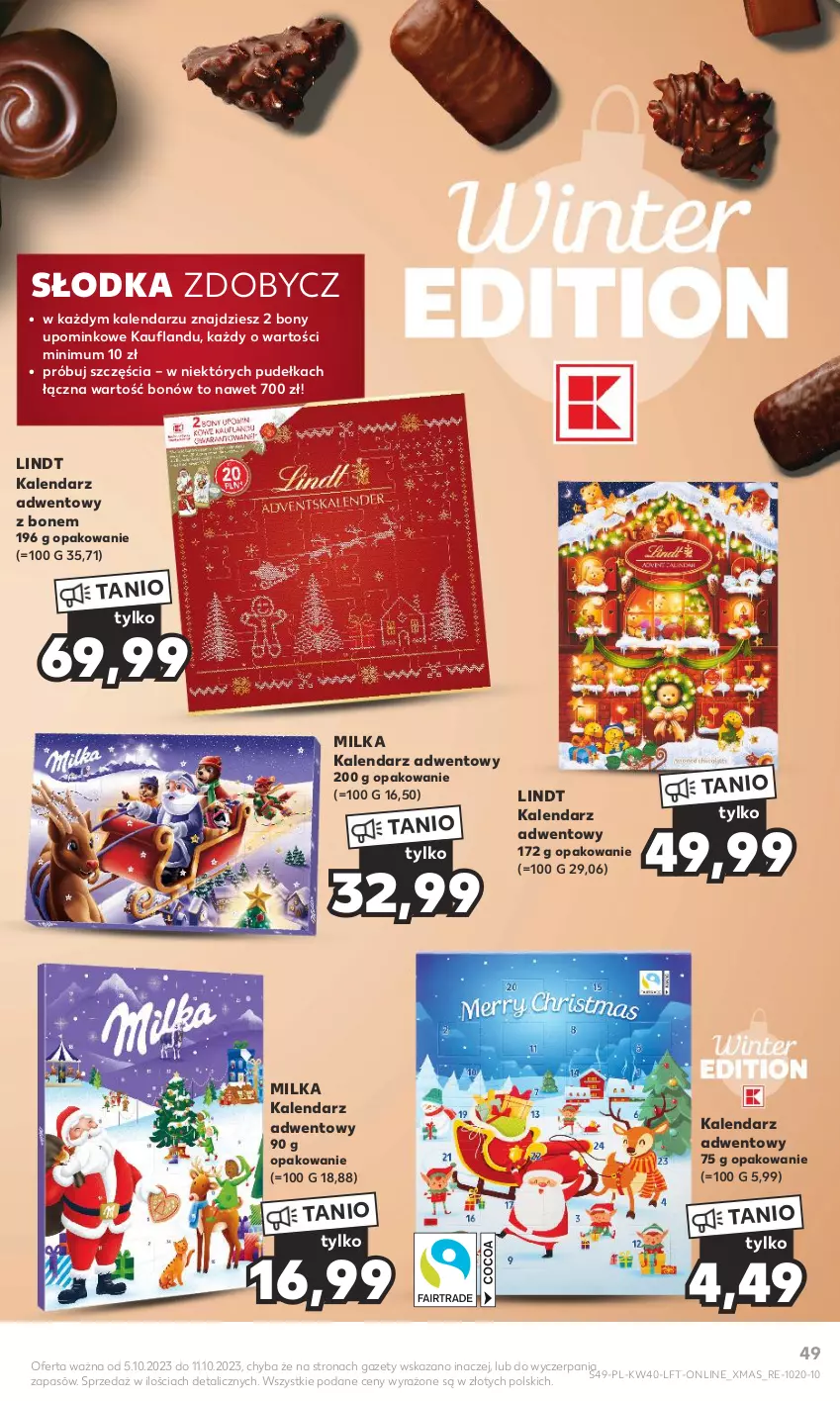 Gazetka promocyjna Kaufland - Gazetka tygodnia - ważna 05.10 do 11.10.2023 - strona 49 - produkty: Kalendarz, Kalendarz adwentowy, Lindt, Milka