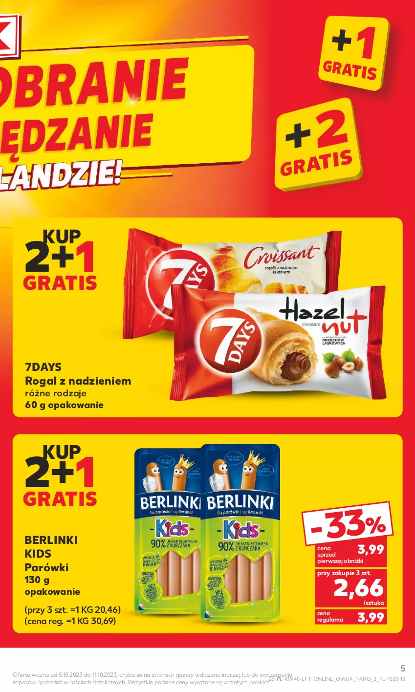 Gazetka promocyjna Kaufland - Gazetka tygodnia - ważna 05.10 do 11.10.2023 - strona 5 - produkty: Berlinki, Gra, Parówki, Rogal