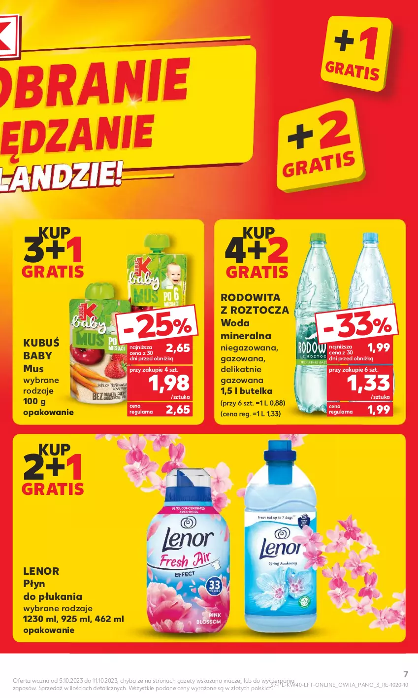 Gazetka promocyjna Kaufland - Gazetka tygodnia - ważna 05.10 do 11.10.2023 - strona 7 - produkty: Gra, Kubuś, Lenor, Mus, Płyn do płukania, Woda, Woda mineralna