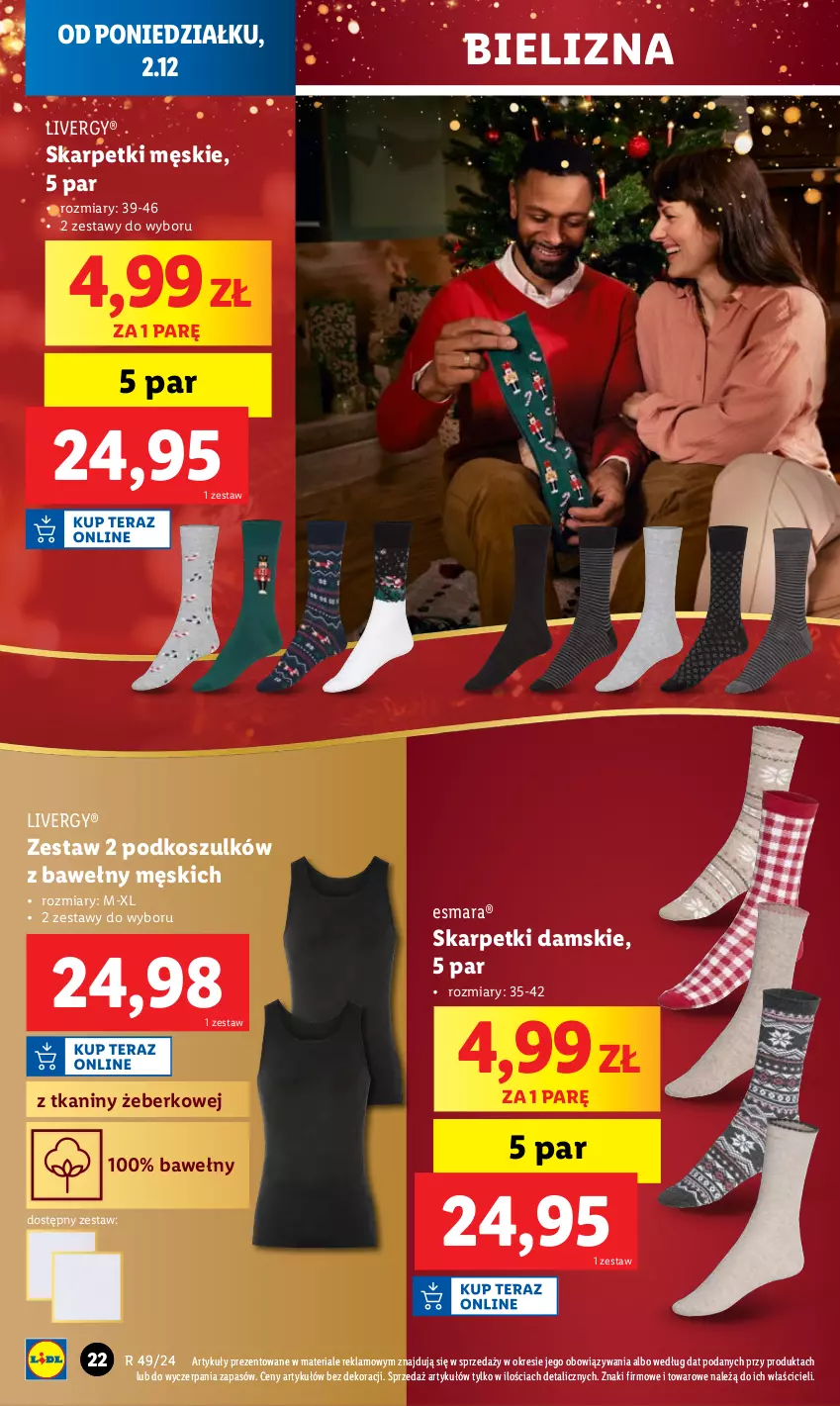 Gazetka promocyjna Lidl - GAZETKA - ważna 02.12 do 07.12.2024 - strona 22 - produkty: Bielizna, Karp, Kosz, Skarpetki