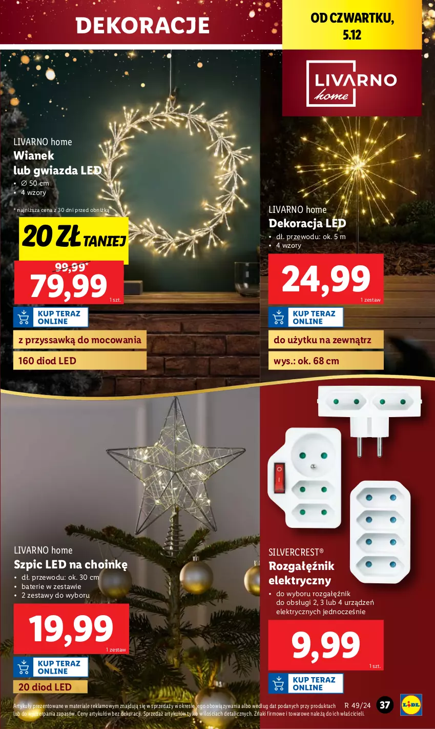 Gazetka promocyjna Lidl - GAZETKA - ważna 02.12 do 07.12.2024 - strona 41 - produkty: Dekoracja LED, Gwiazda, Ivar, Rozgałęźnik, Silvercrest, Szpic