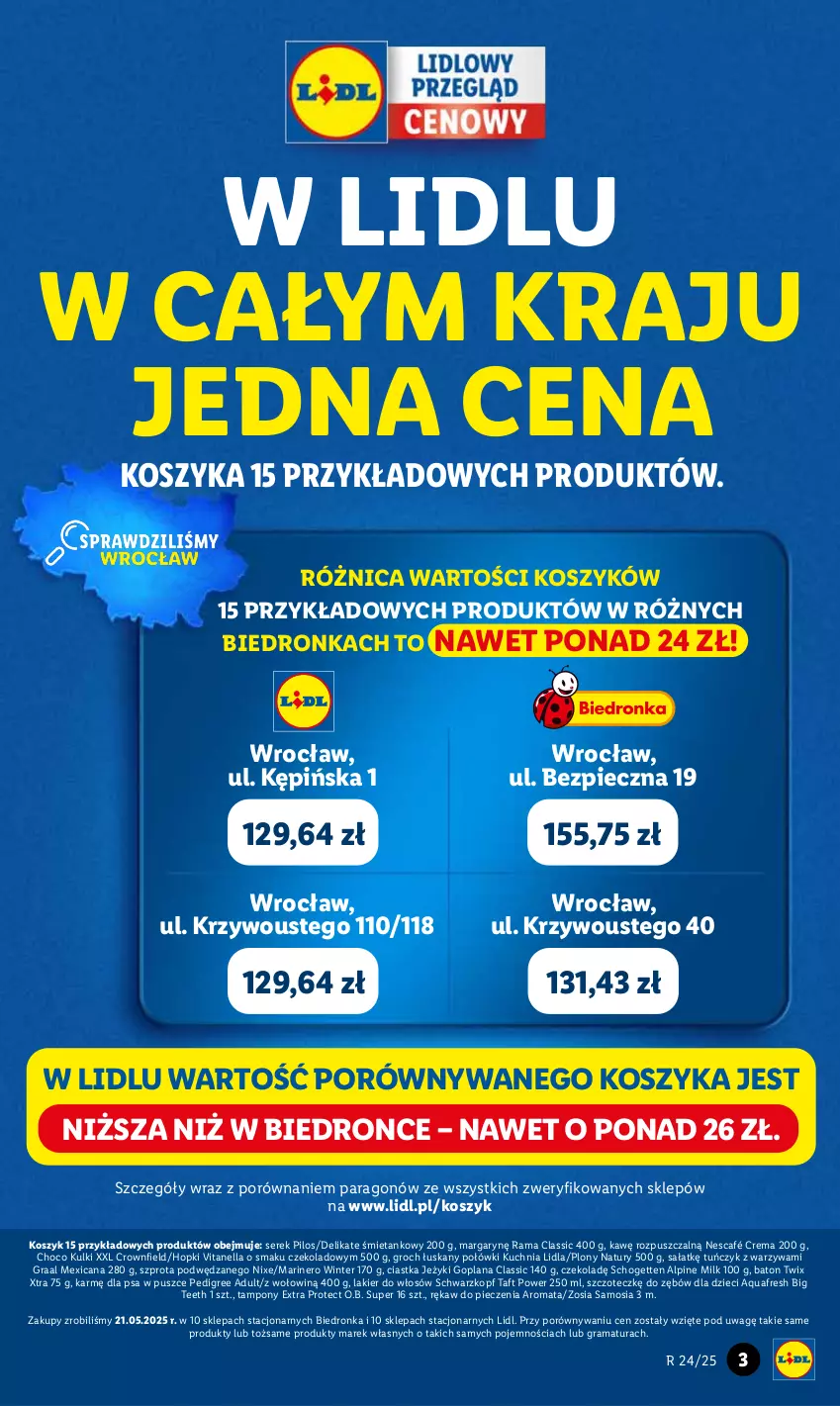 Gazetka promocyjna Lidl - GAZETKA - ważna 09.06 do 11.06.2025 - strona 3 - produkty: Aquafresh, Baton, Ciastka, Dron, Dzieci, Goplana, Gra, Graal, Groch, Jeżyki, Kosz, Kuchnia, Lakier, Lakier do włosów, LANA, Nescafé, O.B., Pedigree, Piec, Pilos, Por, Rama, Rękaw do pieczenia, Sałat, Schogetten, Schwarzkopf, Ser, Serek, Szprot, Taft, Tampony, Tuńczyk, Twix, Warzywa
