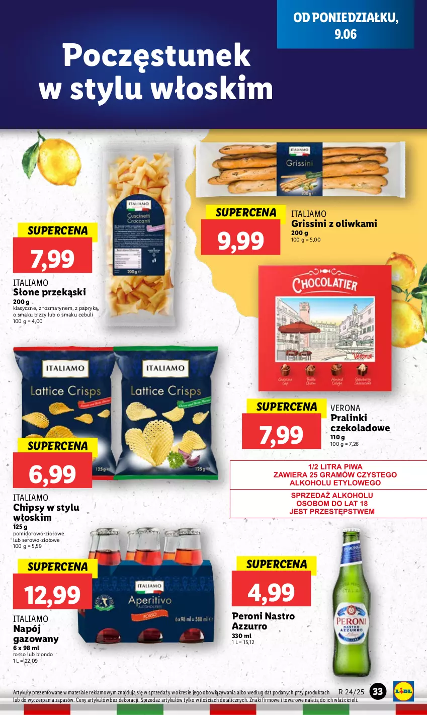 Gazetka promocyjna Lidl - GAZETKA - ważna 09.06 do 11.06.2025 - strona 35 - produkty: Chipsy, Grissini, Napój, Napój gazowany, Ser