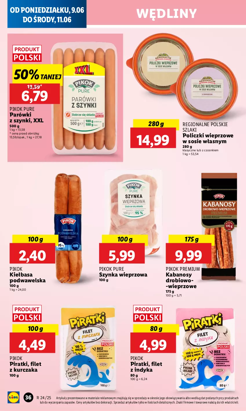 Gazetka promocyjna Lidl - GAZETKA - ważna 09.06 do 11.06.2025 - strona 38 - produkty: Kabanos, Kiełbasa, Kiełbasa podwawelska, Kurczak, Parówki, Parówki z szynki, PIKOK, Pur, Sos, Szynka, Szynka wieprzowa, Wawel