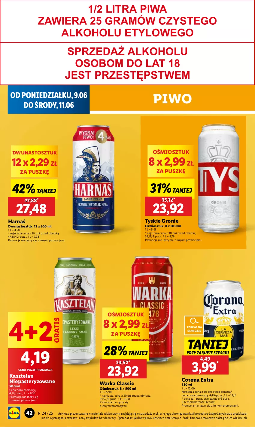 Gazetka promocyjna Lidl - GAZETKA - ważna 09.06 do 11.06.2025 - strona 48 - produkty: Corona Extra, Gra, Harnaś, Kasztelan, Piwo, Tyskie, Warka