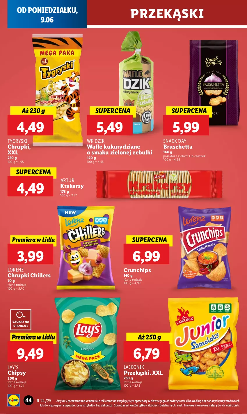 Gazetka promocyjna Lidl - GAZETKA - ważna 09.06 do 11.06.2025 - strona 50 - produkty: Artur, Chipsy, Chrupki, Crunchips, Czosnek, Gry, Krakersy, Lajkonik, Lay’s, Lorenz, Wafle