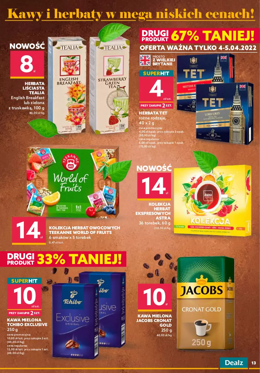 Gazetka promocyjna Dealz - NOWA GAZETKAO kurczę! Ale ceny! - ważna 06.04 do 19.04.2022 - strona 13 - produkty: Fa, Figi, Herbata, Jacobs, Kawa, Kawa mielona, Mango, Mango suszone, Migdały, Rodzynki, Tchibo, Teekanne