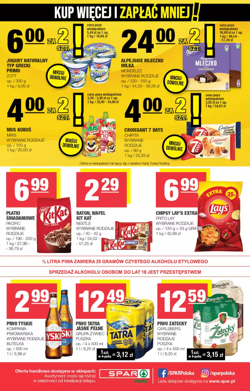 Gazetka promocyjna Spar - Spar-Mini - ważna 20.10 do 30.10.2024 - strona 4 - produkty: 7 Days, Baton, Carlsberg, Chipsy, Cif, Croissant, Danio, Gra, Jogurt, Jogurt naturalny, Kit Kat, Kubuś, Milka, Mleczko, Mus, Piwo, Tatra, Tyskie, Zott