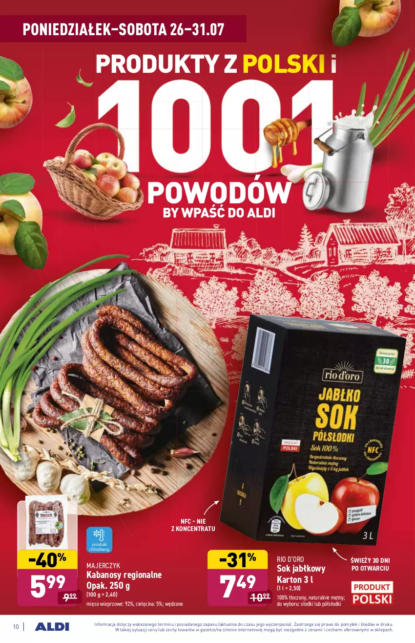 Gazetka promocyjna Aldi - ważna 26.07 do 31.07.2021 - strona 10 - produkty: Kabanos, Mięso, Mięso wieprzowe, Sok, Sok jabłkowy