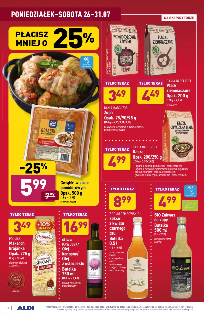 Gazetka promocyjna Aldi - ważna 26.07 do 31.07.2021 - strona 14 - produkty: Cytryny, Dynią, Gry, Kasza, Krupnik, Lack, Makaron, Olej, Olma, Ostropes, Ryż, Sok, Sos, Syrop, Szpinak, Tera, Zupa