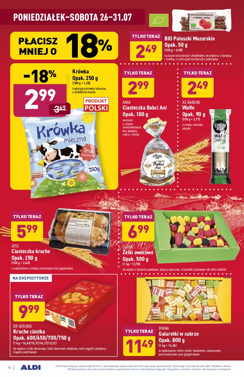 Gazetka promocyjna Aldi - ważna 26.07 do 31.07.2021 - strona 16 - produkty: Ananas, Babuni, Ciastka, Deser, Dr Gerard, Gala, Galaretki, Grejpfrut, Jeżyny, Por, Rogal, Ser, Tera, Truskawki, Wafle