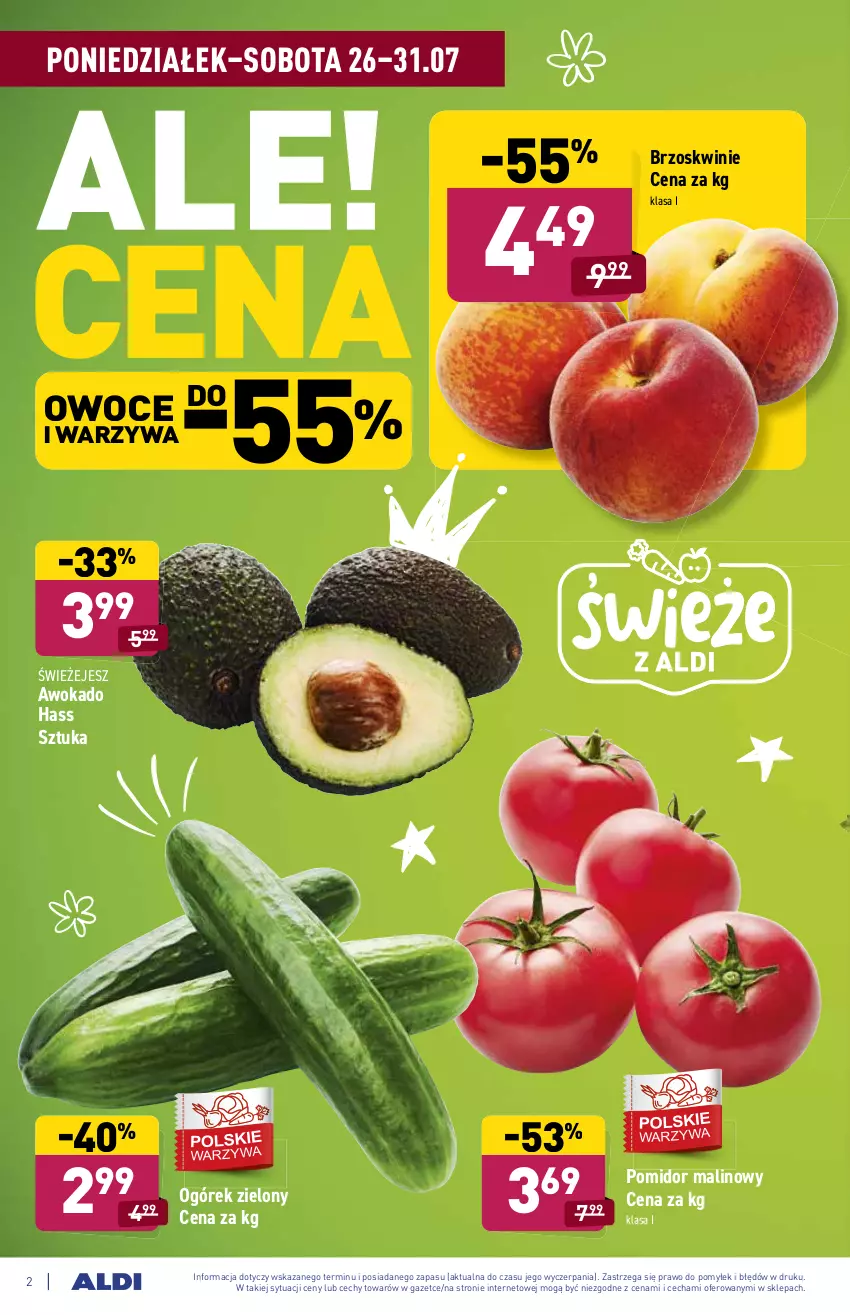 Gazetka promocyjna Aldi - ważna 26.07 do 31.07.2021 - strona 2 - produkty: Brzoskwinie, Ogórek, Owoce, Pomidor malinowy, Warzywa