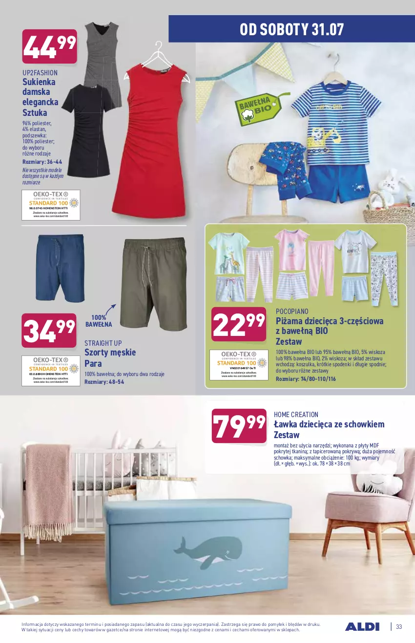 Gazetka promocyjna Aldi - ważna 26.07 do 31.07.2021 - strona 33 - produkty: Dzieci, Fa, Kosz, Koszulka, Piżama, Pocopiano, Spodnie, Sukienka, Szorty, Wełna