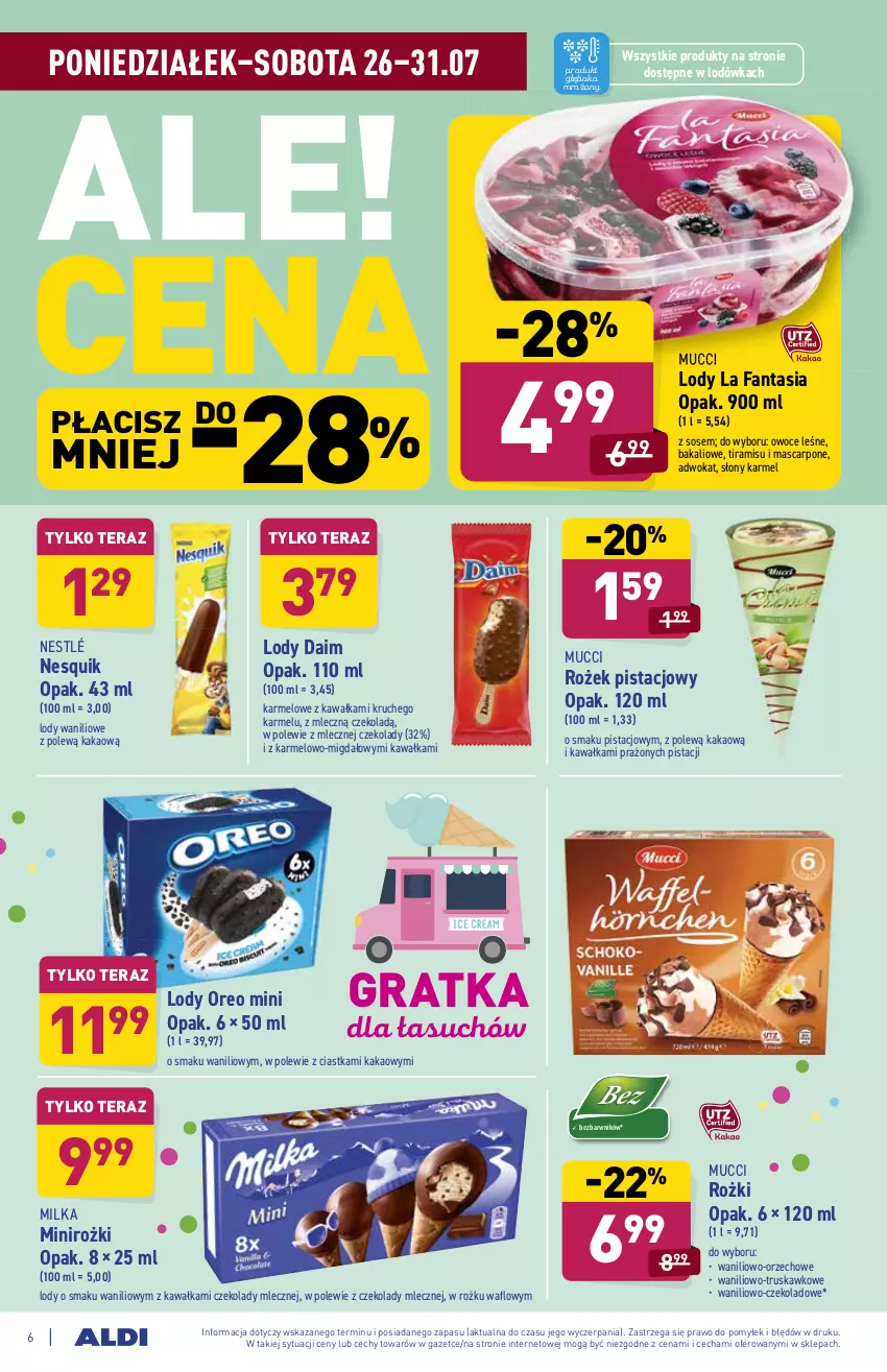 Gazetka promocyjna Aldi - ważna 26.07 do 31.07.2021 - strona 6 - produkty: Ciastka, Fa, Fanta, Gra, Kakao, Kawa, Lodówka, Lody, Mascarpone, Milka, Nesquik, Nestlé, Oreo, Owoce, Sos, Tera