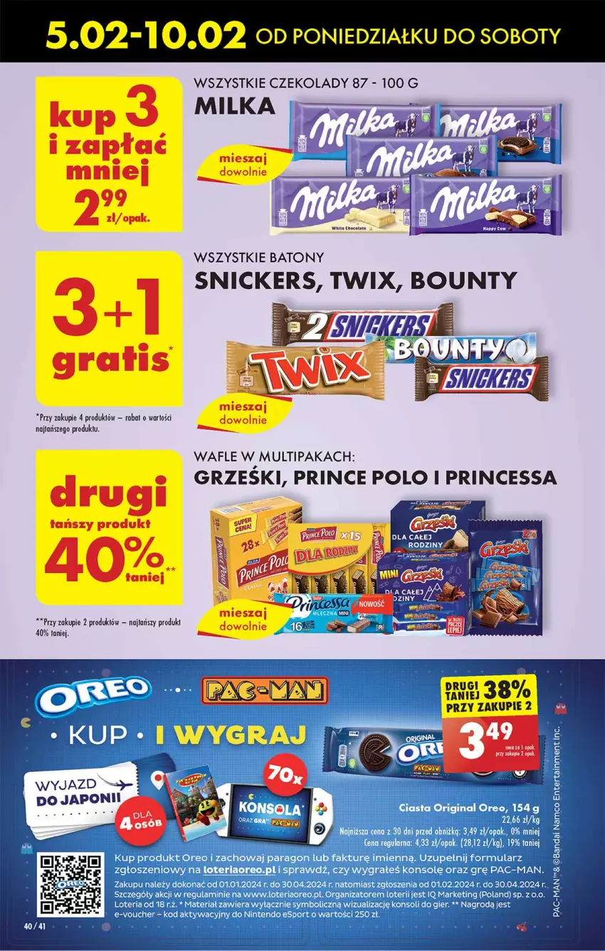 Gazetka promocyjna Biedronka - Od poniedzialku - ważna 05.02 do 10.02.2024 - strona 48 - produkty: Baton, Bounty, Grześki, Milka, Prince Polo, Princessa, Snickers, Twix, Wafle