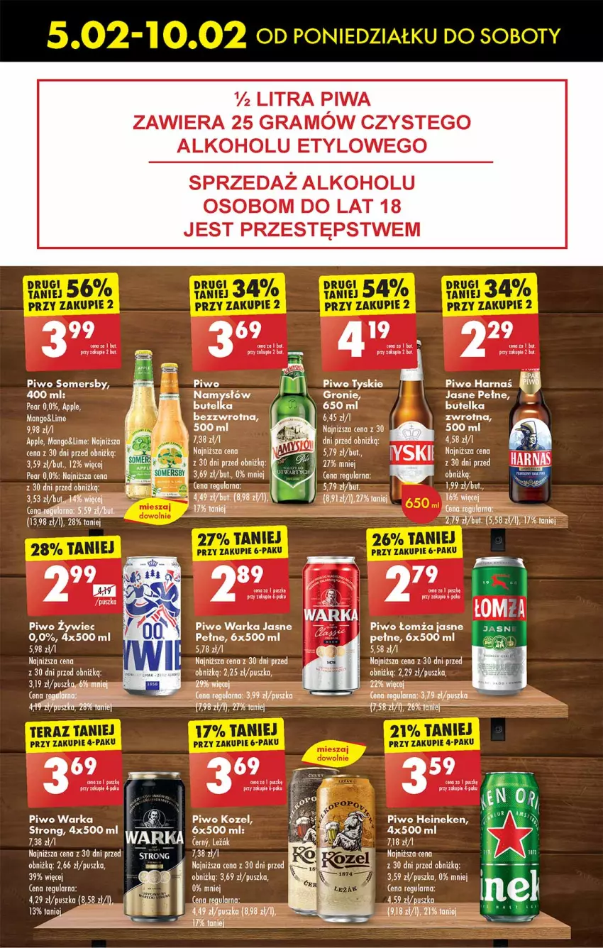 Gazetka promocyjna Biedronka - Od poniedzialku - ważna 05.02 do 10.02.2024 - strona 53 - produkty: Gra, Harnaś, Heineken, Kozel, Leon, Mango, Namysłów, Piwa, Piwo, Somersby, Tera, Tyskie, Warka