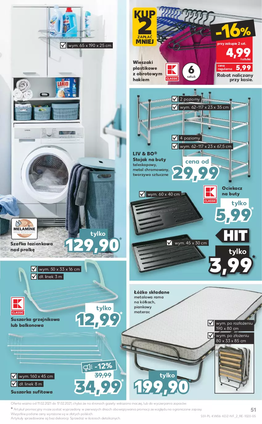 Gazetka promocyjna Kaufland - OFERTA TYGODNIA - ważna 11.02 do 17.02.2021 - strona 51 - produkty: Buty, Gra, Grzejnik, Materac, Ociekacz, Rama, Stojak, Stojak na buty, Suszarka, Szafka, Szafka łazienkowa, Teleskop, Tera, Wieszak