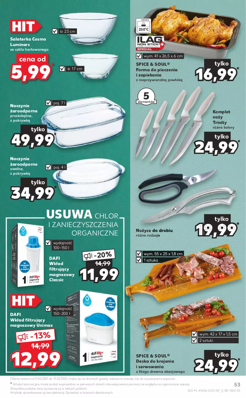 Gazetka promocyjna Kaufland - OFERTA TYGODNIA - ważna 11.02 do 17.02.2021 - strona 53 - produkty: Deska do krojenia, Forma do pieczenia, Gra, Magnez, Naczynie żaroodporne, Noż, Nożyce, Piec, Por, Salaterka, Ser, Wkład filtrujący