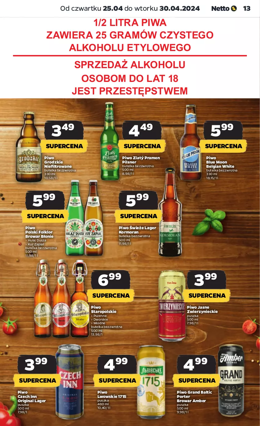 Gazetka promocyjna Netto - Artykuły spożywcze - ważna 25.04 do 30.04.2024 - strona 13 - produkty: Gin, Gra, LG, Piwa, Piwo, Piwo jasne, Por