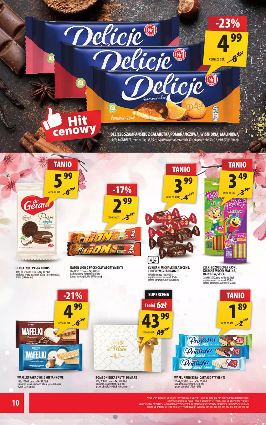 Gazetka promocyjna Arhelan - Gazetka - ważna 09.05 do 18.05.2025 - strona 10 - produkty: Baton, Cukier, Cukierki, Delicje, Dr Gerard, Herbatniki, Kakao, Kawa, Kokos, Lion, Michałki, Princessa, Wawel
