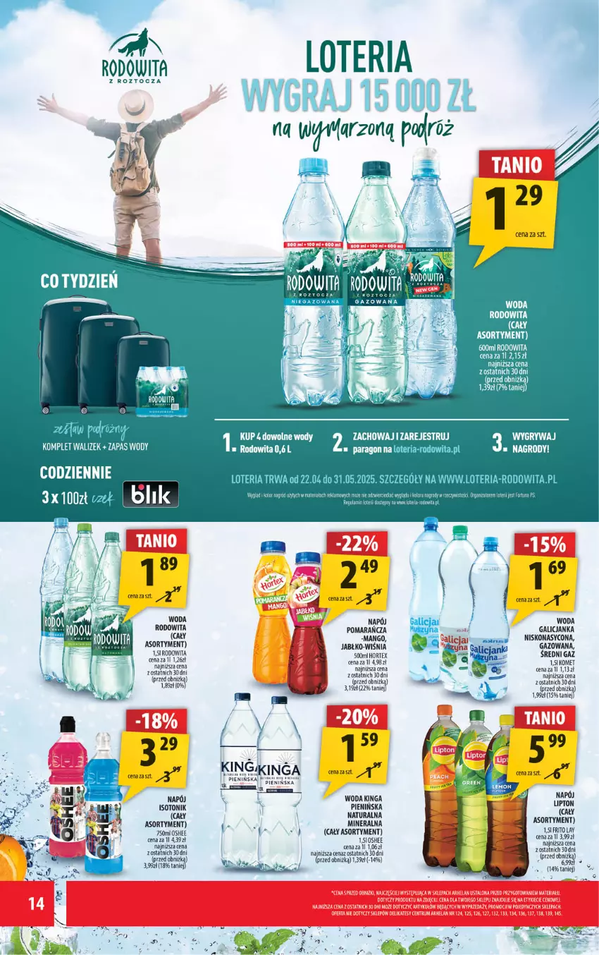 Gazetka promocyjna Arhelan - Gazetka - ważna 09.05 do 18.05.2025 - strona 14 - produkty: Fa, Gry, Hortex, Lipton, Mango, Napój, Oshee, Tera, Tonik, Woda