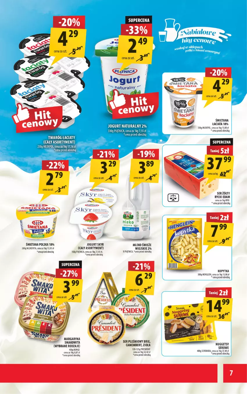 Gazetka promocyjna Arhelan - Gazetka - ważna 09.05 do 18.05.2025 - strona 7 - produkty: Brie, Camembert, Edam, Fa, Jogurt, Kopytka, LG, Margaryna, Mleko, Piątnica, Piec, Rycki Edam, Ser, Ser pleśniowy, Smakowita