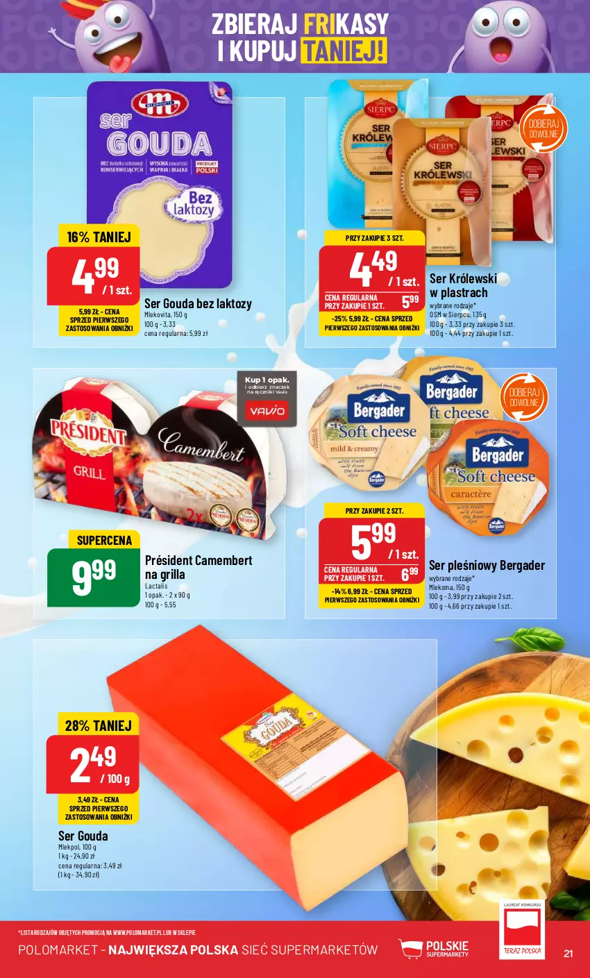 Gazetka promocyjna PoloMarket - Gazetka pomocyjna - ważna 08.05 do 14.05.2024 - strona 21 - produkty: Camembert, Gouda, Grill, Królewski, Mleko, Mlekovita, Président, Ręcznik, Ser, Ser pleśniowy