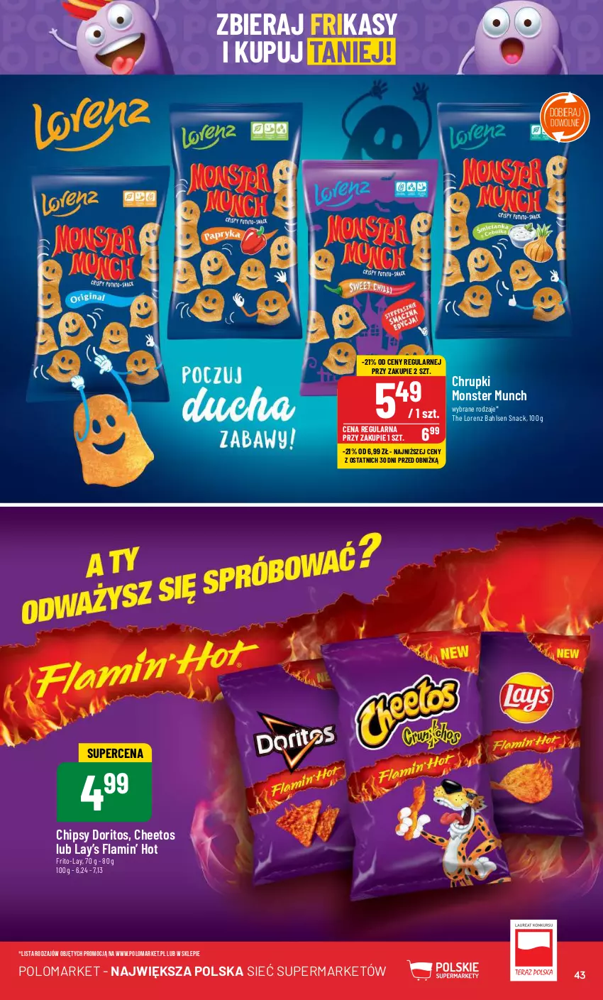 Gazetka promocyjna PoloMarket - Gazetka pomocyjna - ważna 08.05 do 14.05.2024 - strona 43 - produkty: Cheetos, Chipsy, Chrupki, Lay’s, Lorenz, Monster Munch