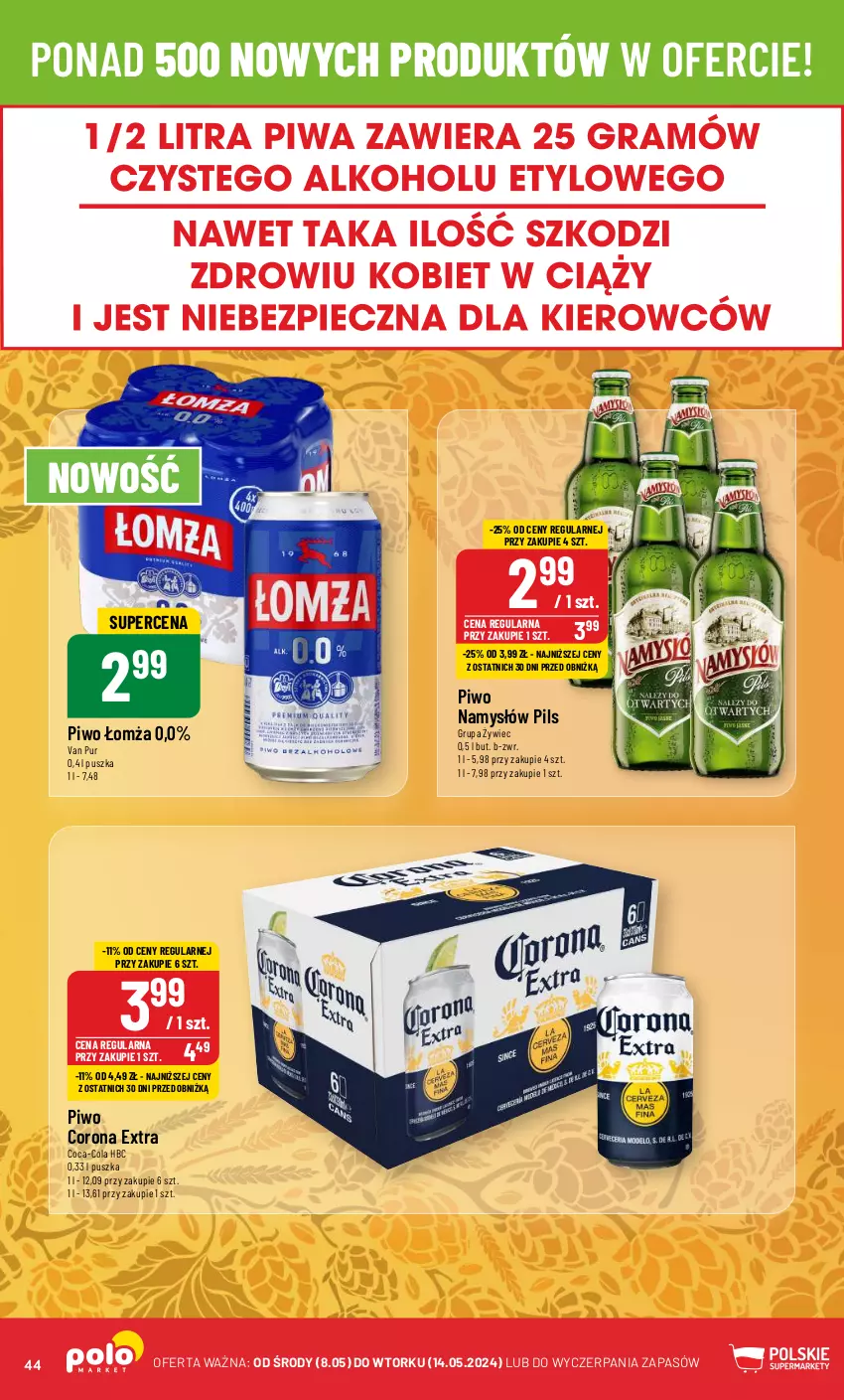 Gazetka promocyjna PoloMarket - Gazetka pomocyjna - ważna 08.05 do 14.05.2024 - strona 44 - produkty: Coca-Cola, Corona Extra, Namysłów, Piwo, Pur