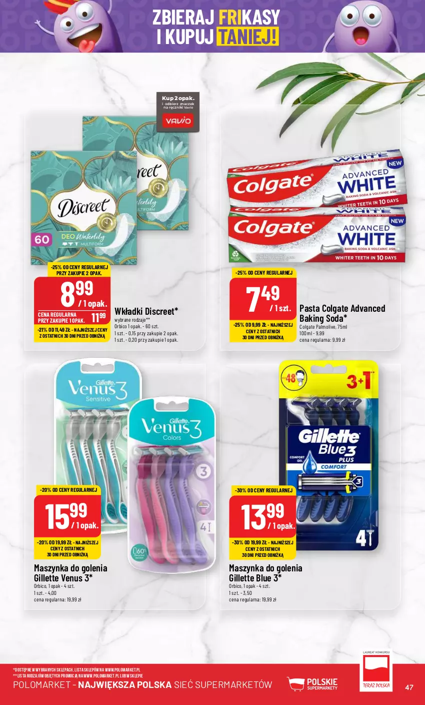 Gazetka promocyjna PoloMarket - Gazetka pomocyjna - ważna 08.05 do 14.05.2024 - strona 47 - produkty: BIC, Colgate, Discreet, Gillette, Gillette Venus, LG, Maszynka, Maszynka do golenia, Palmolive, Ręcznik, Szynka, Venus, Wkładki