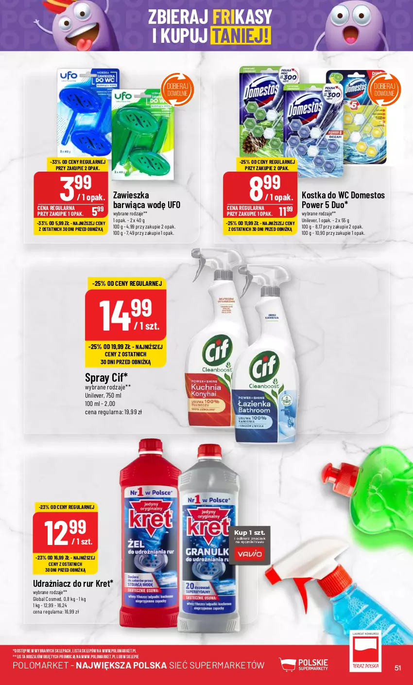 Gazetka promocyjna PoloMarket - Gazetka pomocyjna - ważna 08.05 do 14.05.2024 - strona 51 - produkty: Cif, Domestos, Kostka do wc, Kret, Ręcznik