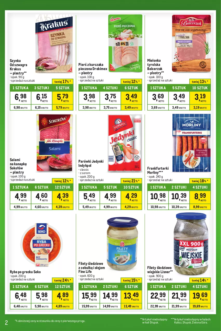 Gazetka promocyjna Makro - Kupujesz więcej płacisz mniej - ważna 28.11 do 24.12.2023 - strona 2 - produkty: Drobimex, Frankfurterki, Gra, Krakus, Kurczak, Lisner, Mielonka tyrolska, Morliny, Olej, Parówki, Piec, Ryba, Ryba po grecku, Salami, SEKO, Ser, Sok, Sokołów, Szynka