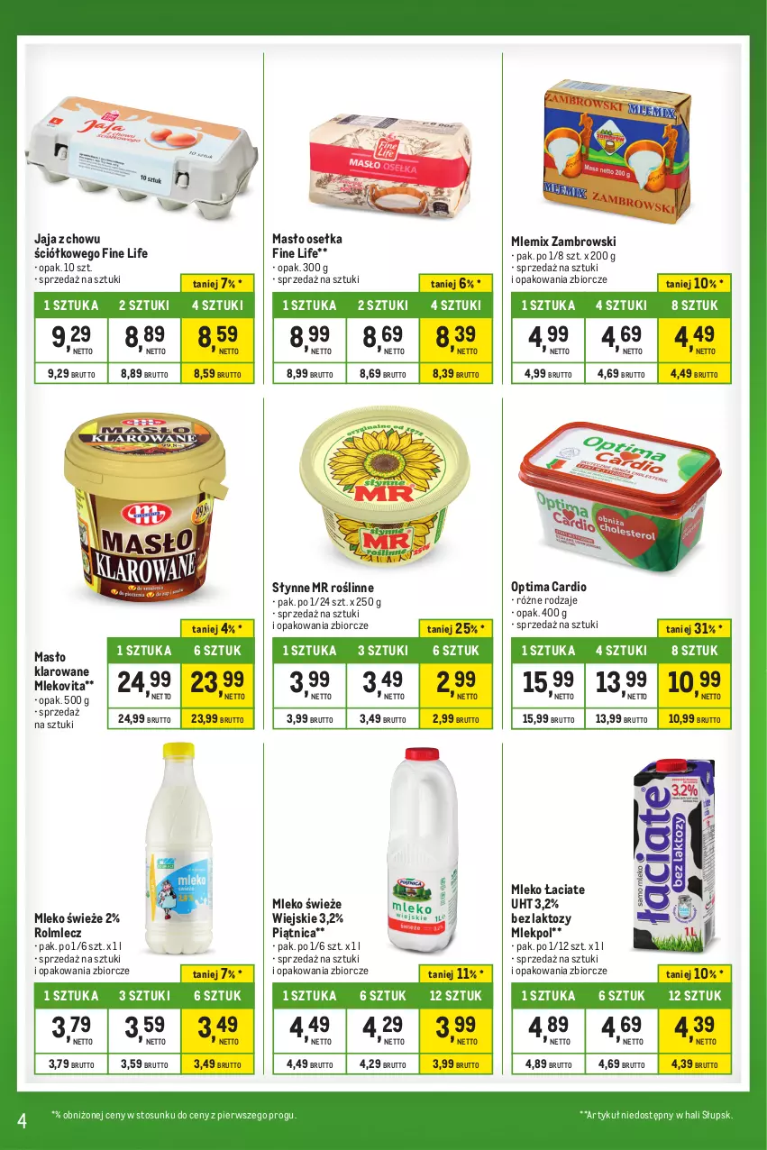 Gazetka promocyjna Makro - Kupujesz więcej płacisz mniej - ważna 28.11 do 24.12.2023 - strona 4 - produkty: Jaja, Masło, Masło klarowane, Mleko, Mlekovita, Mlemix Zambrowski, Optima, Optima Cardio, Piątnica, Rolmlecz, Słynne, Słynne MR Roślinne