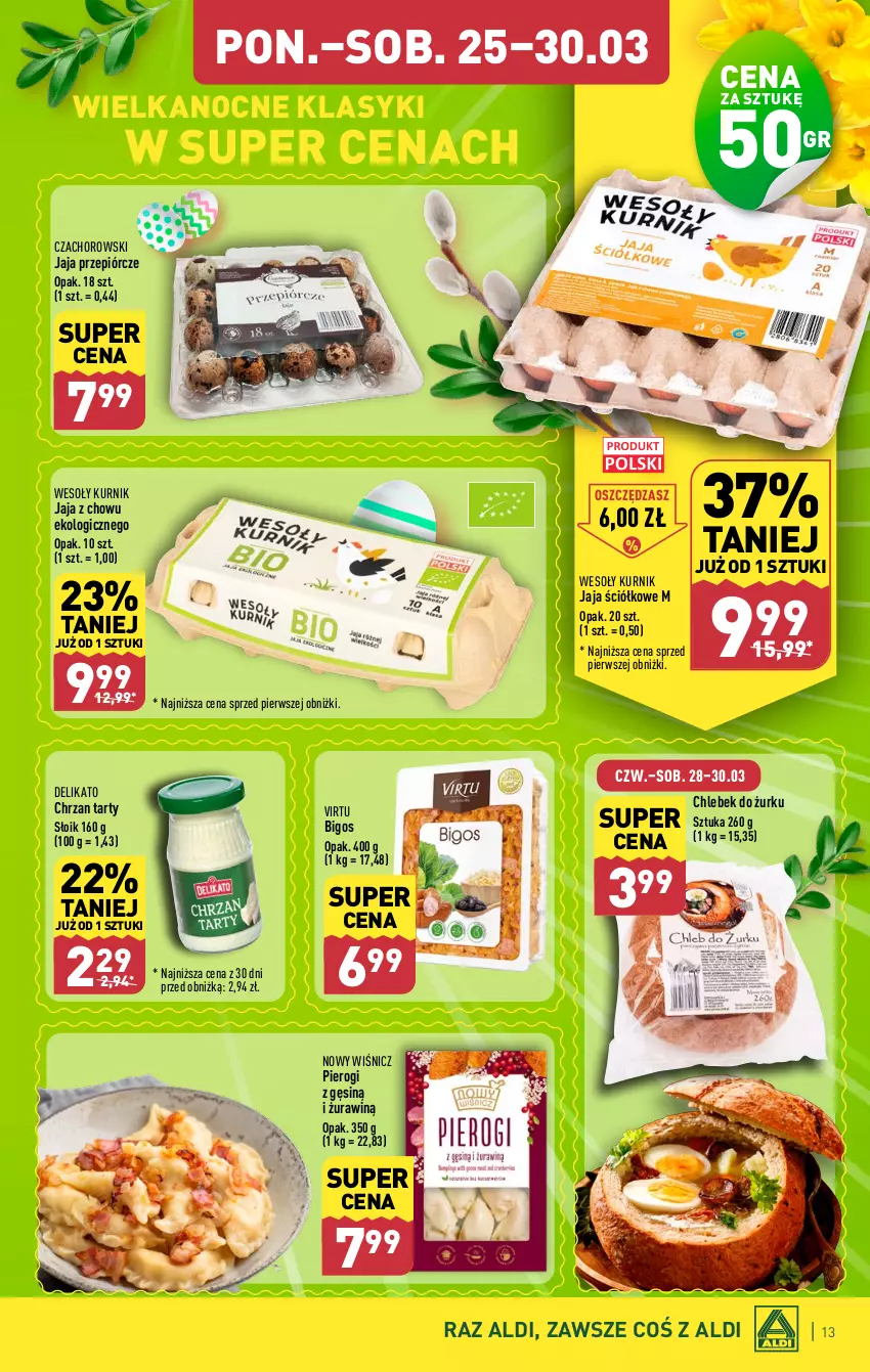 Gazetka promocyjna Aldi - Pełna oferta - ważna 25.03 do 30.03.2024 - strona 13 - produkty: Bigos, Chleb, Chrzan, Jaja, Pierogi, Virtu