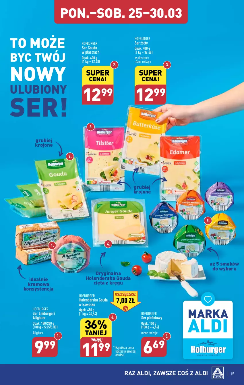 Gazetka promocyjna Aldi - Pełna oferta - ważna 25.03 do 30.03.2024 - strona 15 - produkty: Burger, Gin, Gouda, Hofburger, Kawa, LG, Limburger, Ser, Ser pleśniowy