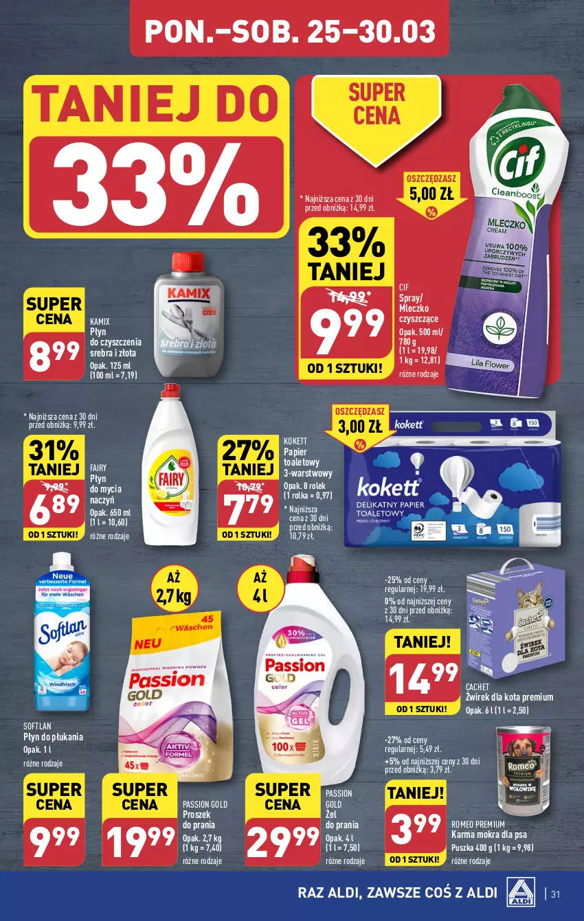 Gazetka promocyjna Aldi - Pełna oferta - ważna 25.03 do 30.03.2024 - strona 31 - produkty: Cif, Do mycia naczyń, Fa, Fairy, Mleczko, Papier, Papier toaletowy, Płyn do mycia, Płyn do mycia naczyń, Płyn do płukania, Proszek do prania