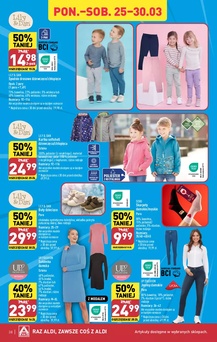 Gazetka promocyjna Aldi - Pełna oferta - ważna 25.03 do 30.03.2024 - strona 38 - produkty: Buty, Dres, Dzieci, Fa, Karp, Kurtka, Kurtka softshell, Moda, Spodnie, Spodnie dresowe, Sukienka, Wełna