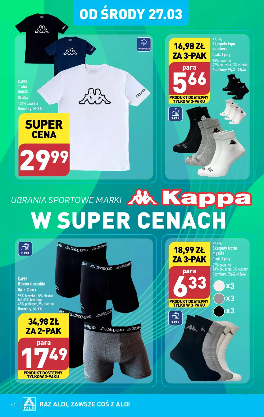 Gazetka promocyjna Aldi - Pełna oferta - ważna 25.03 do 30.03.2024 - strona 42 - produkty: Bokserki, Karp, Por, Ser, Sport, T-shirt, Ubrania, Ubrania sportowe, Wełna