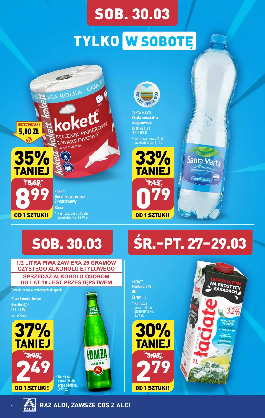 Gazetka promocyjna Aldi - Pełna oferta - ważna 25.03 do 30.03.2024 - strona 6 - produkty: Gra, Mleko, Papier, Piwa, Piwo, Ręcznik, Woda, Woda mineralna