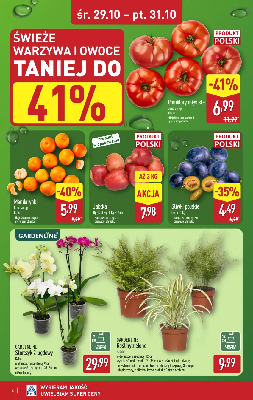 Gazetka promocyjna Aldi - Oferta weekendowa - ważna 29.10 do 31.10.2025 - strona 4 - produkty: BIC, Jabłka, Kawa, Mandarynki, Owoce, Pomidory, Sok, Storczyk, Warzywa, Warzywa i owoce