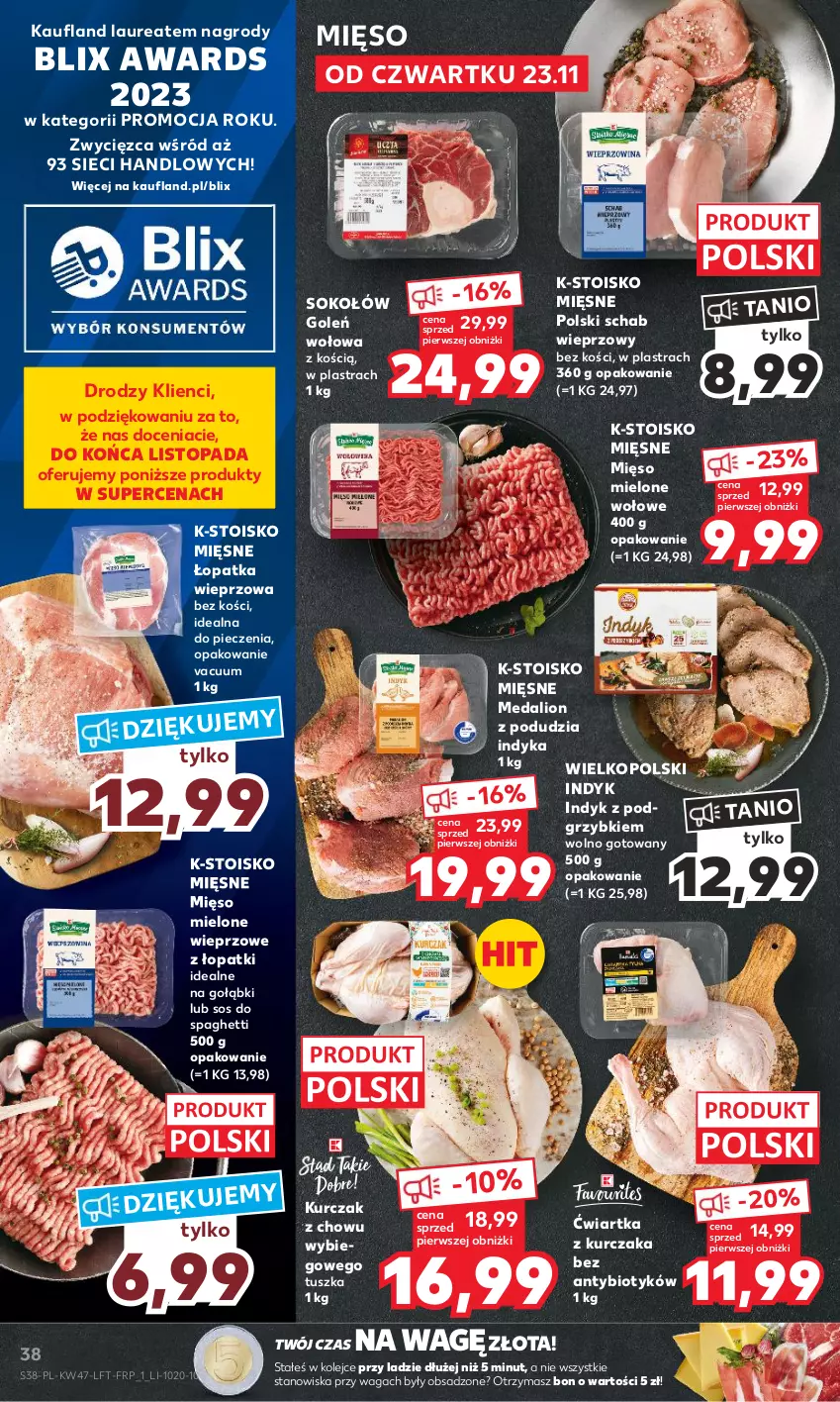 Gazetka promocyjna Kaufland - Gazetka tygodnia - ważna 23.11 do 29.11.2023 - strona 38 - produkty: Kurczak, Laur, Lion, Mięso, Mięso mielone, Olej, Piec, Podgrzybki, Schab wieprzowy, Sok, Sokołów, Sos, Spaghetti, Top, Tusz, Waga