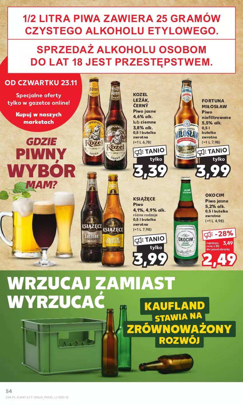 Gazetka promocyjna Kaufland - Gazetka tygodnia - ważna 23.11 do 29.11.2023 - strona 54 - produkty: Fortuna, Gra, Koc, Kozel, Książęce, Okocim, Piwa, Piwo, Piwo jasne