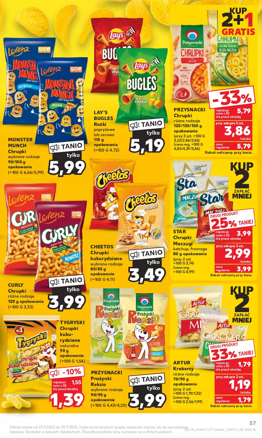 Gazetka promocyjna Kaufland - Gazetka tygodnia - ważna 23.11 do 29.11.2023 - strona 57 - produkty: Artur, Cheetos, Chipsy, Chrupki, Gra, Gry, Ketchup, Krakersy, Lay’s, Monster Munch, Przysnacki, Ser