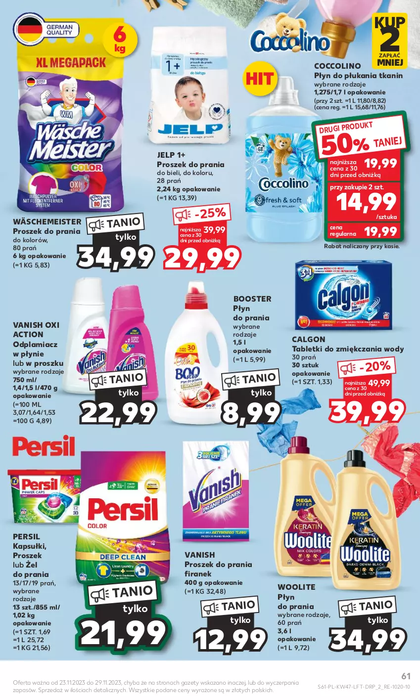 Gazetka promocyjna Kaufland - Gazetka tygodnia - ważna 23.11 do 29.11.2023 - strona 61 - produkty: Booster, Calgon, Coccolino, LG, Odplamiacz, Persil, Płyn do płukania, Płyn do prania, Proszek do prania, Tablet, Vanish, Woolite