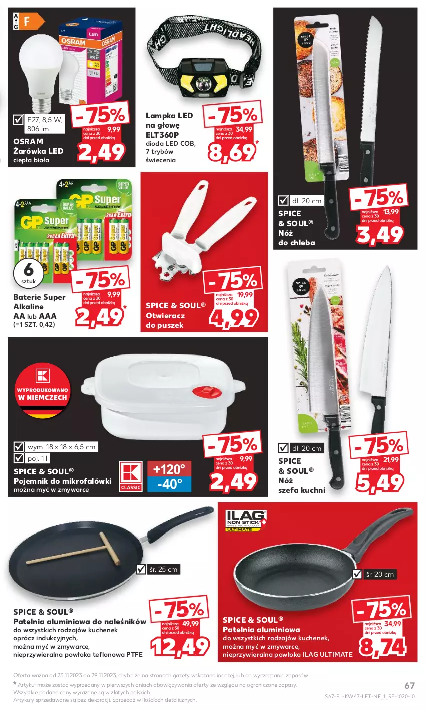 Gazetka promocyjna Kaufland - Gazetka tygodnia - ważna 23.11 do 29.11.2023 - strona 67 - produkty: Chleb, Fa, Gra, Nóż do chleba, Nóż szefa kuchni, Otwieracz, Patelnia, Pojemnik